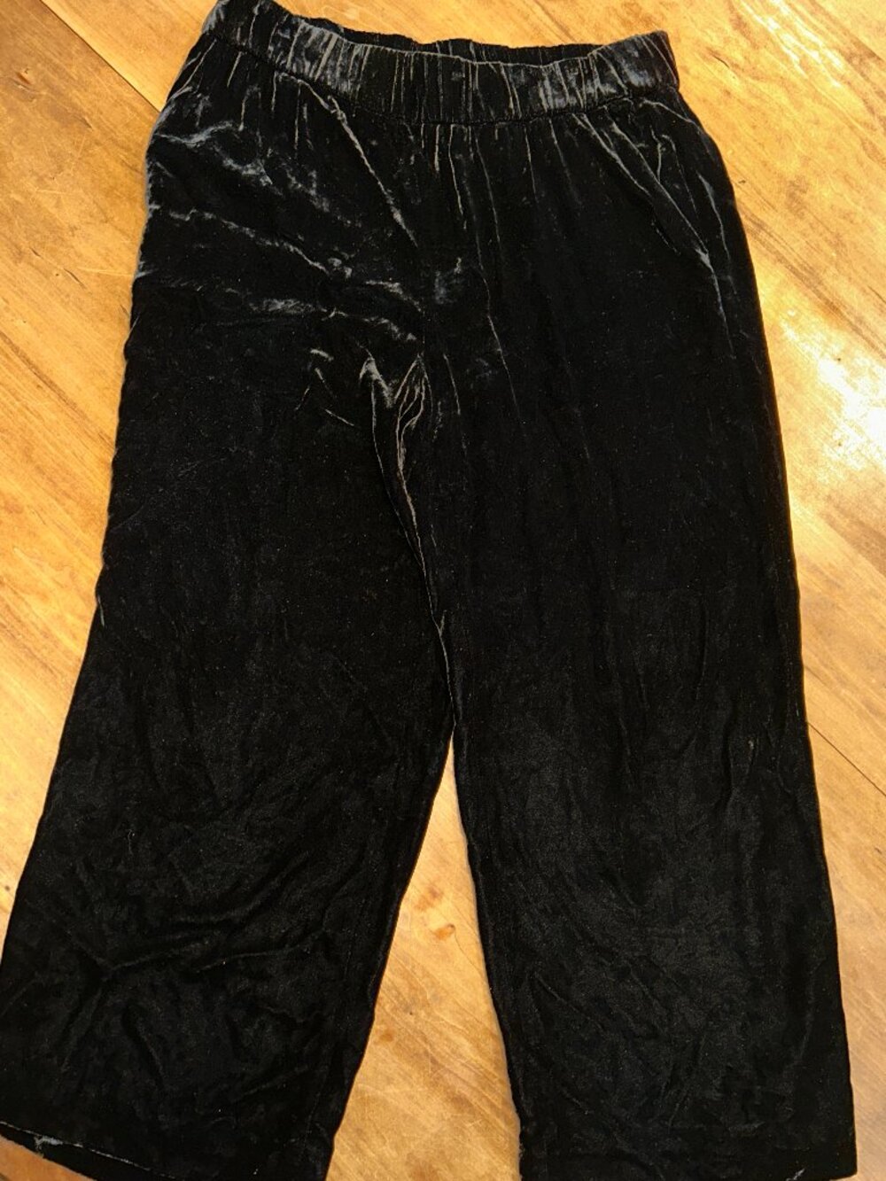 Eileen Fisher Black Velvet Pants, Sz PM, Pockets, flat front